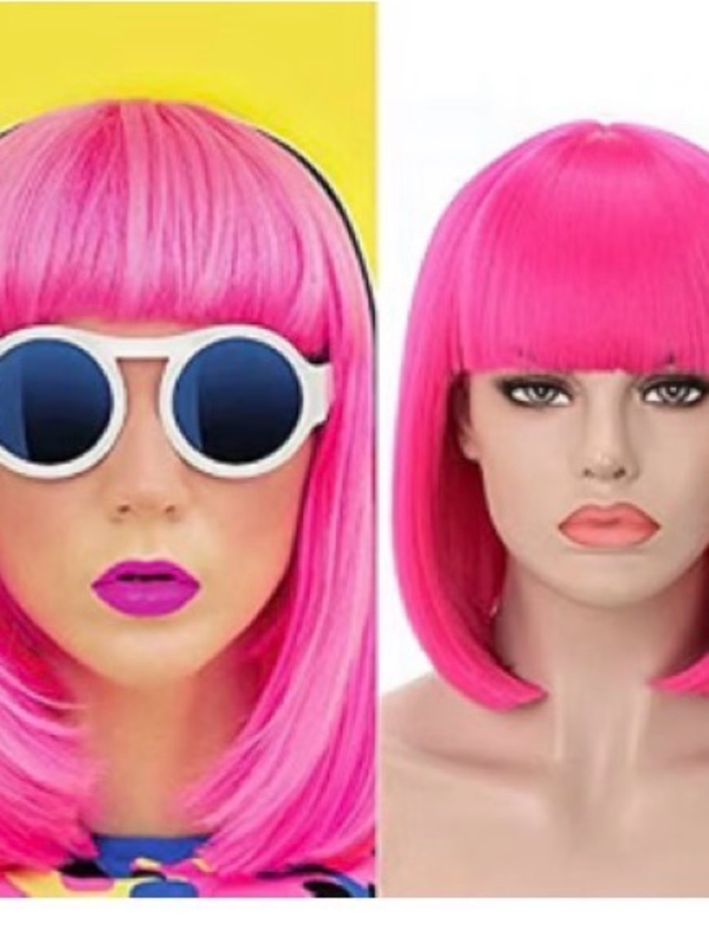Vibrant Hot Pink Synthetic Bob Wig with Blunt Bangs